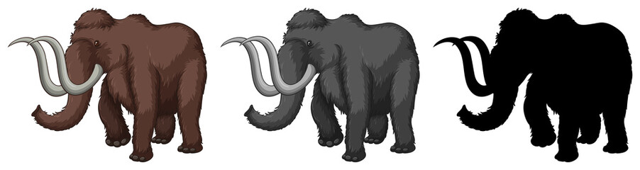 Set of mammoth cartoon character