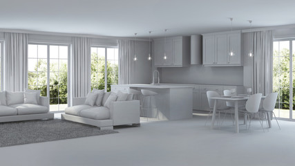 Modern house interior. Repairs. Gray interior.  3D rendering.