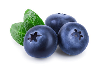 fresh blueberry with leaves isolated on white background closeup