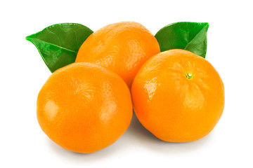 tangerine or mandarin fruit with leaves isolated on white background