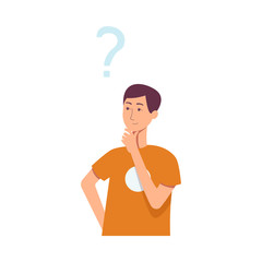Vector flat young caucasian man thinking icon