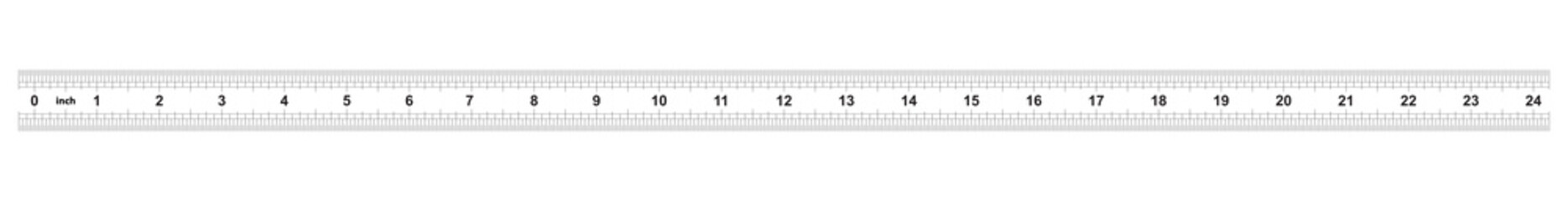 Double sided 24 inch ruler. The price of division - 32 divisions by inch. Exact length measurement device. Calibration grid.