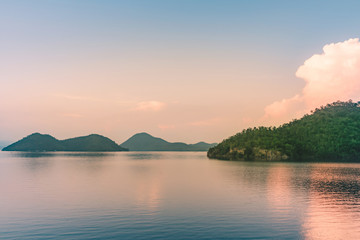 Scenery after sunset of Kwai Yai river at Srinagarind Dam in Kanchanaburi, Thailand