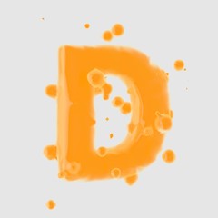 3d letter D uppercase. Orange Juice font with drops isolated on white background