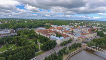 Obraz premium Tartu, Estonia. Panoramic aerial view at summer sunset