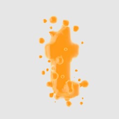 3d letter T lowercase. Orange Juice font with drops isolated on white background