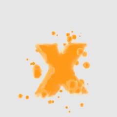 3d letter X lowercase. Orange Juice font with drops isolated on white background
