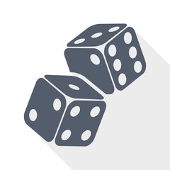 Two game dices on flight. Casino gambling concept flat design vector icon.