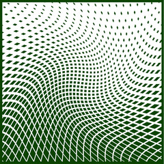 Bright decorative pattern with a halftone transition from small squares and rhombuses. Curvilinear arrangement.