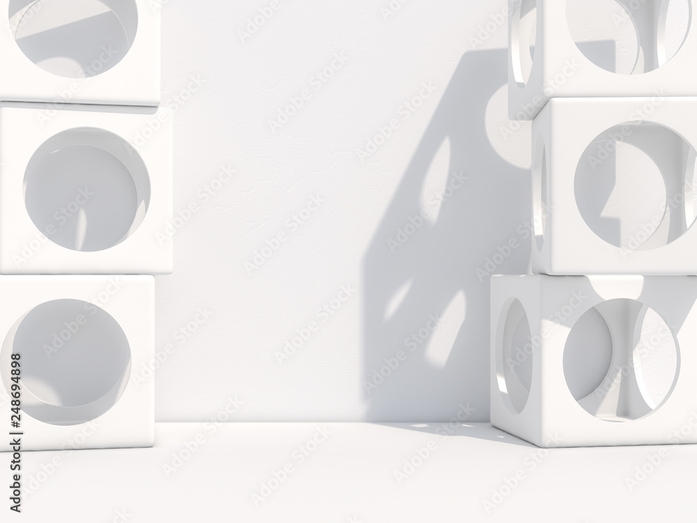 Poster abstact modern architecture background with cubes on the wall. 3d