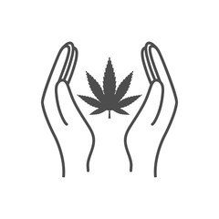 Cannabis, marijuana leaf, hand icon, legalize icon. Vector illustration.