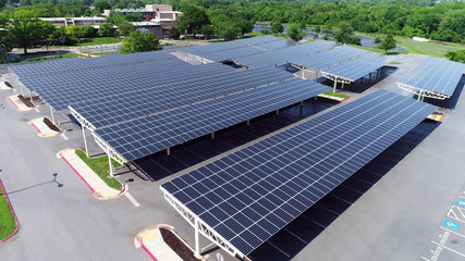 aerial view solar panels in parking - 248694867