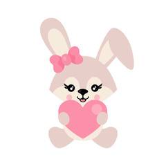 Obraz na płótnie Canvas cartoon cute bunny girl with heart sits vector