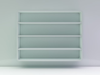 White empty closet. A cupboard with shelves. 3D