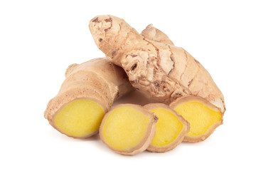 fresh Ginger root and slice isolated on white background