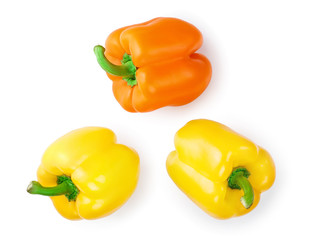 yellow orange sweet bell pepper isolated on white background. Top view. Flat lay
