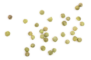 dried green peppercorns isolated on white background. Top view. Flat lay