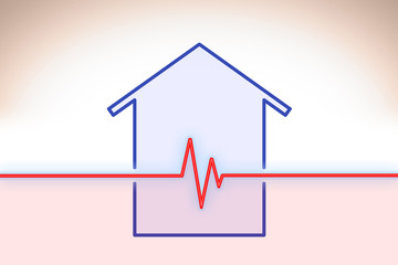 Fototapeta premium Outline of a small house with a check-up chart level testing - concept image with copy space