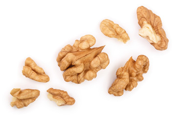 peelled Walnuts isolated on white background with copy space for your text. Top view. Flat lay