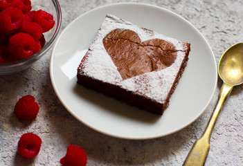 Raspberry Brownie, Valentine's Day, on a light background