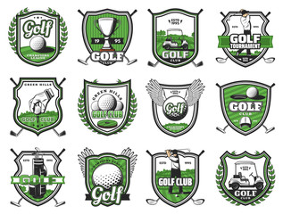 Golf club badges, championship heraldic icons