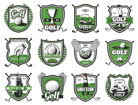 Golf club badges, championship heraldic icons