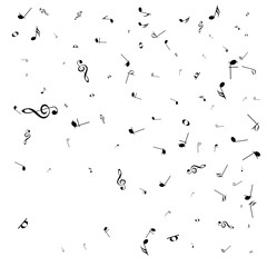Music notes. Mensural musical notation. Black notes symbols.  Music staff.