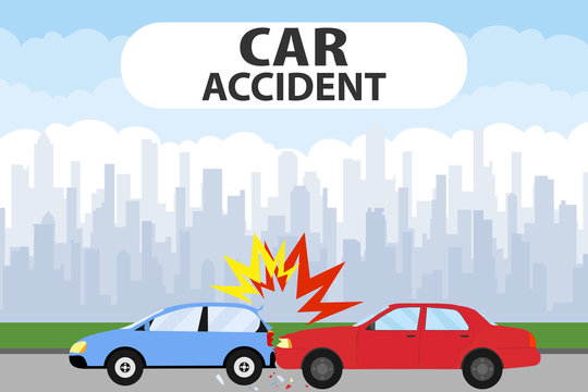 Car accident concept illustration. Car Accident on the road. Transporation Infographic. Banner Flat Vector Illustration.