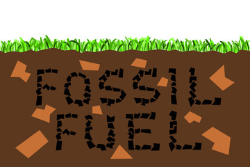 Fossil fuel - black coal is under ground in the soil. Raw material as potential source and resource of energy. Vector illustration