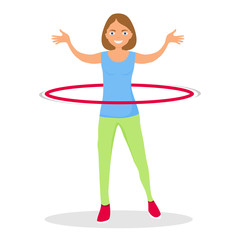 Girl Doing Hula hoop, Kid Practicing Different Sports And Physical Activities. Sport girl make fitness exercises with hula hoop. Healthy lifestyle.