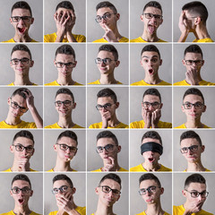 collage di espressioni di un giovane uomo