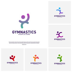 Fun People Healthy logo design concept vector.Gymnastics logo template. People care Icon Symbol
