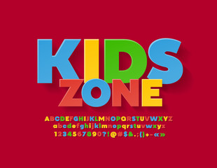 Vector Colorful logo Kids Zone with Flat playful Font. Stylish Bright Alphabet for Children Logo, Marketing, Advertising 