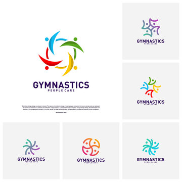 Set of People Healthy logo design concept vector.Gymnastics logo template. People care Icon Symbol