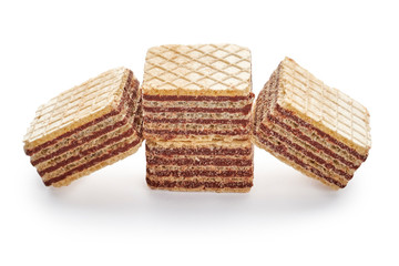wafer biscuits cubes isolated on white background.