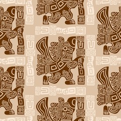 Aztec Eagle Warrior Tribal Ancient Design Seamless Pattern