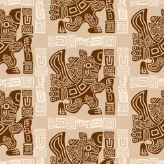 Peel and stick wall murals Draw Aztec Eagle Warrior Tribal Ancient Design Seamless Pattern