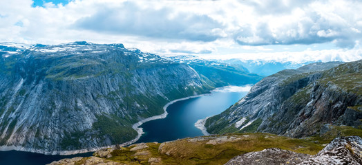 Fototapeta na wymiar summer view to mountain bog and lake in Norway
