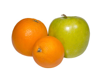fruit and citrus two oranges and one apple