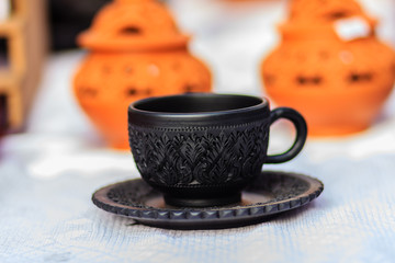 Beautiful Black Vintage Thai's style porcelain teacup, coffee cup hand made. Set of Black coffee...