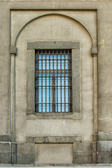 Window framed on the facade of the Reina Sofia National Art Museum in Madrid. Spain