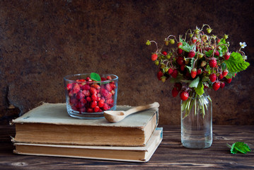 Bundle of Woodland Strawberries and old books