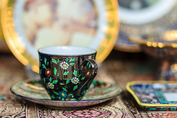 Black Vintage Thai's style porcelain teacup, coffee cup handmade. Set of Black coffee cup with...