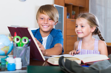boy and sister studying with books