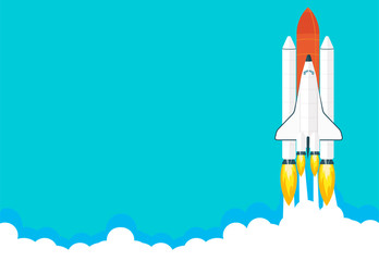 Space shuttle launch illustration. Business or project startup banner concept. Flat style vector illustration.