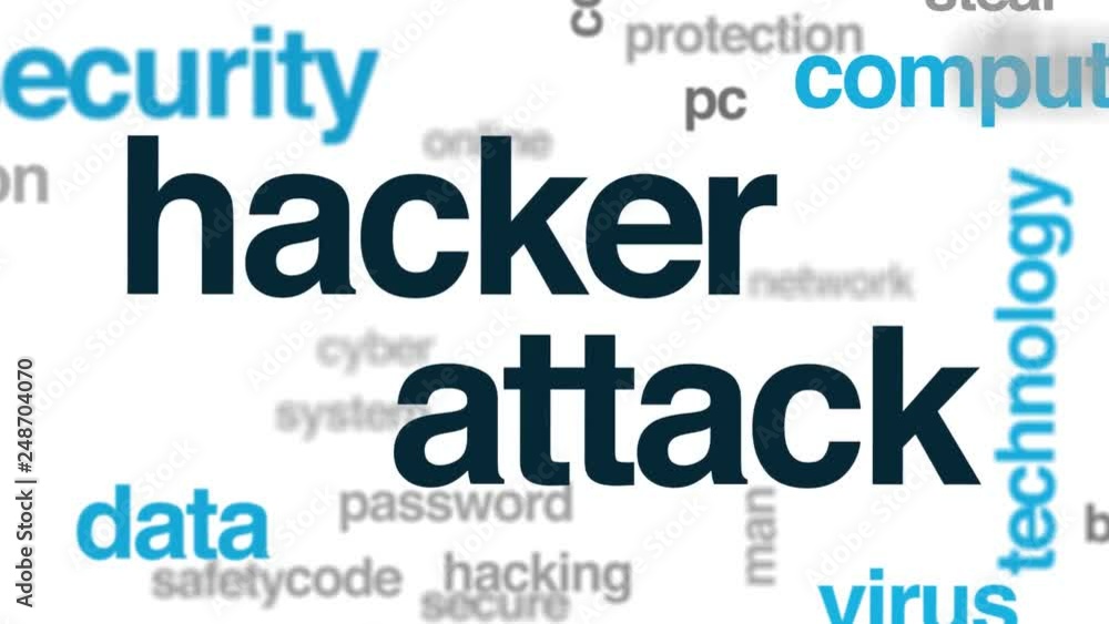 Poster hacker attack animated word cloud. kinetic typography.