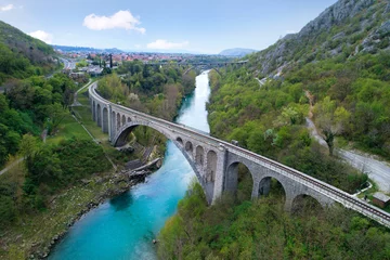 Fotobehang Solkan bridge over Soča river © JRP Studio
