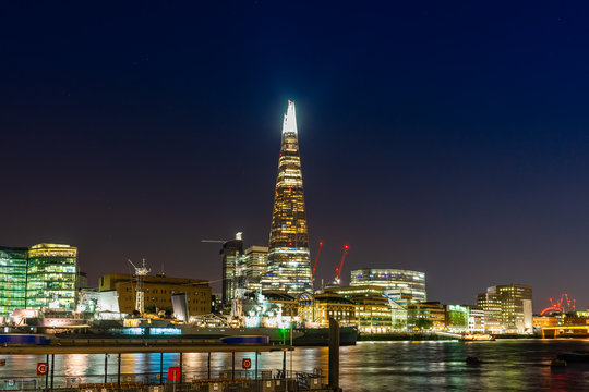 The Shard at night in London, England, UK