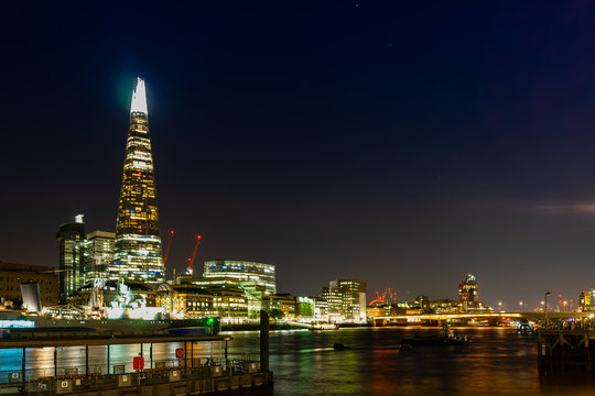 The Shard at night in London, England, UK