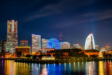 Fototapeta na wymiar beautiful night view of city skyline MinatoMirai in Yokohama City, Kanagawa Prefecture, Japan